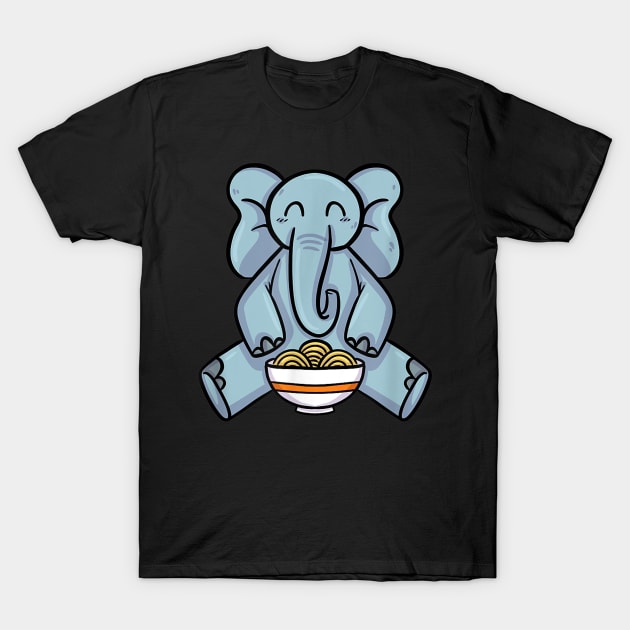 Cute Kawaii Elephant eating Japanese Food Ramen Noodles T-Shirt by jordanfaulkner02